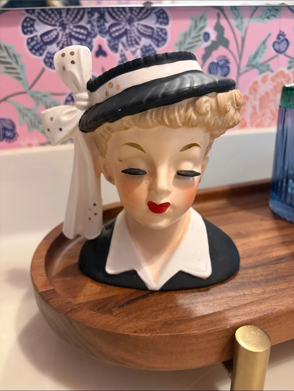 A.P.C. Lady Head Ceramic Vase in Black, White, Cream and Red